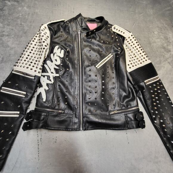 Azalea Wang Jacket Womens 2XL Black White Savages Studded Moto Biker Tiger Patch - Picture 1 of 12